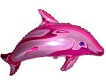 Воздушный шар из фольги на палочке - Дельфин розовый, 14" (35 см)